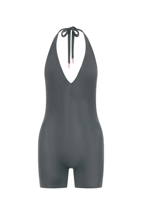 Aura Romper · Concrete, ghost flat-lay